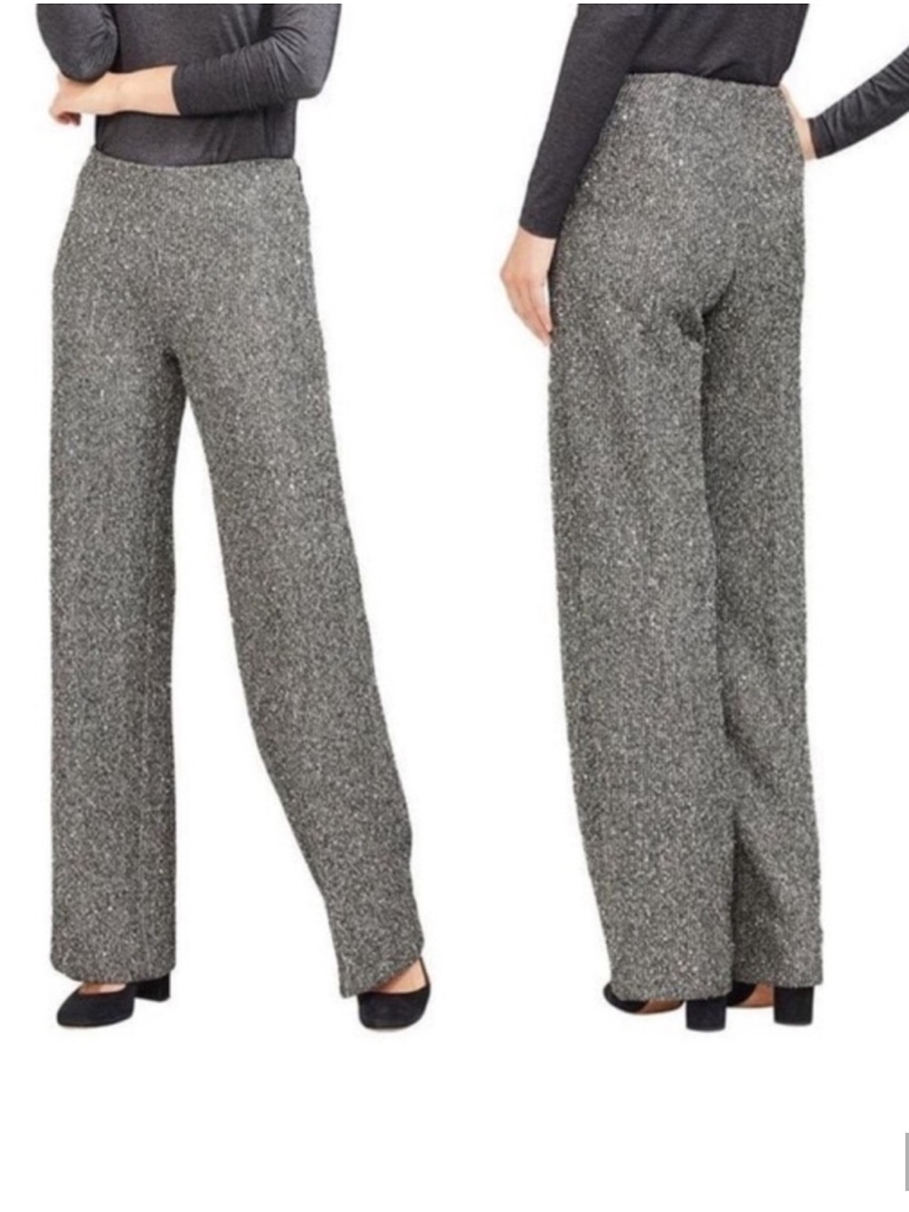 J. McLaughlin Grey Sequin Tweed Wide Leg Trousers Pants